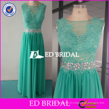 ED Bridal Emerald Lace Applqiues See-Through Back Chiffon Bridesmaid Dress With Beaded Sash